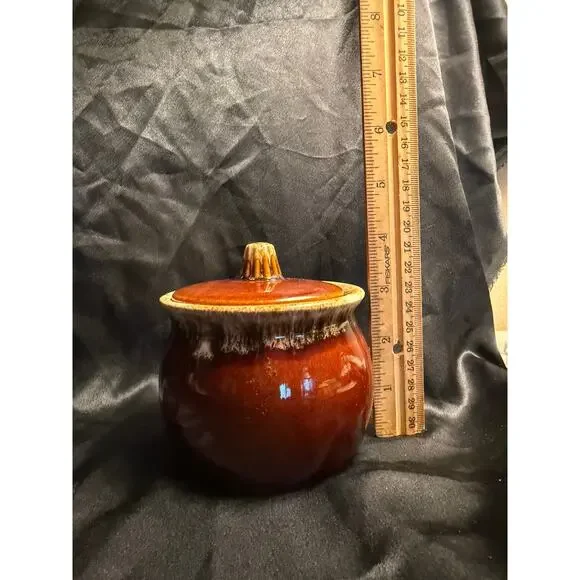 Vintage 60’s Hull Brown Drip Glaze sugar bowl with lid 5” - Picture 2 of 7